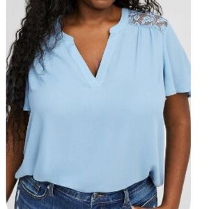 Torrid Harper Georgette Blue Lace Blouse